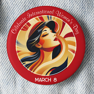 Red Retro Celebrate International Women's Day 6 Cm Round Badge