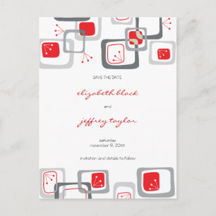 Red Retro Cherry Squares Mod Art Save The Date Announcement Postcard