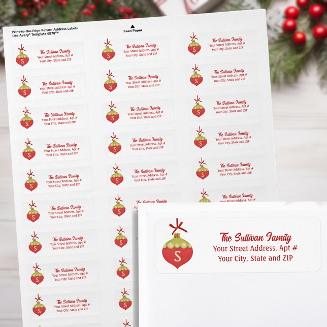 Red Retro Christmas Ornament Monogram (Creator Uploaded)