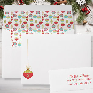 Red Retro Christmas Ornament Monogram Envelope