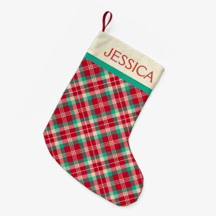 Red Retro Christmas Plaid Pattern Small Christmas Stocking