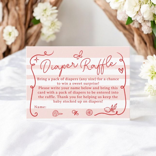 Red Retro Cute Diaper Raffle Lemons Baby Shower Enclosure Card (Red Retro Cute Diaper Raffle Lemons Baby Shower Enclosure Card)