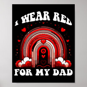 Red Retro Dad Heart Disease Awareness Rainbow Back Poster