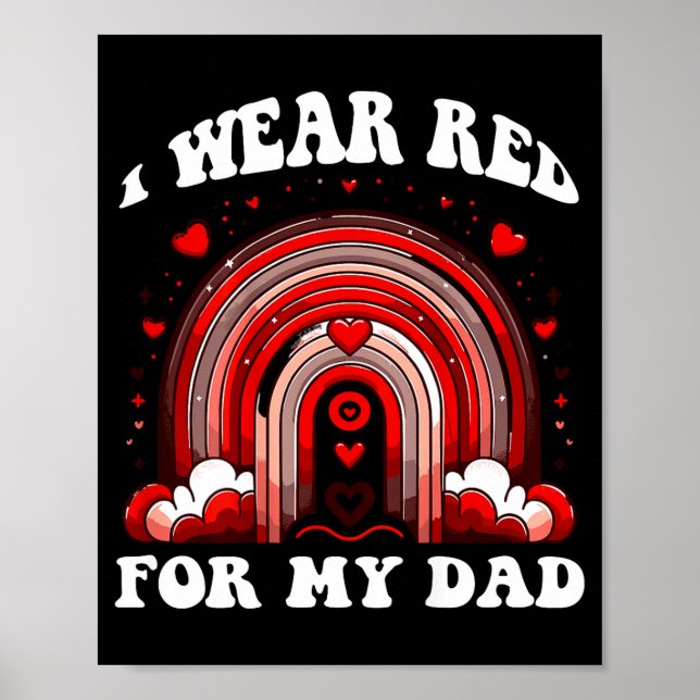 Red Retro Dad Heart Disease Awareness Rainbow Back Poster (Front)