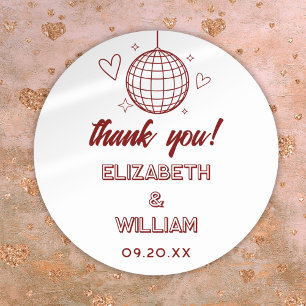 Red Retro Disco Groovy 70s Wedding Thank You Classic Round Sticker