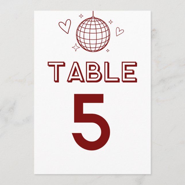 Red Retro Disco Groovy Large Table Numbers (Back)