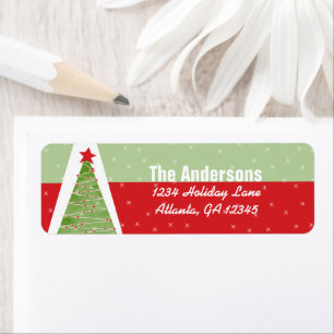 Red Retro Green Christmas Tree Return Address