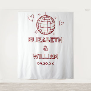 Red Retro Groovy Disco Ball Wedding Photo Backdrop Tapestry