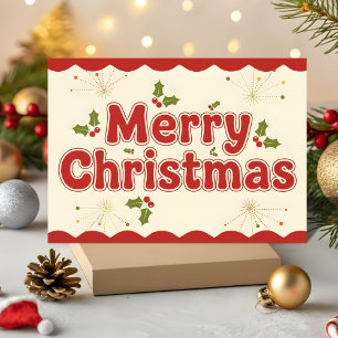Red Retro Groovy Merry Christmas Holiday Card