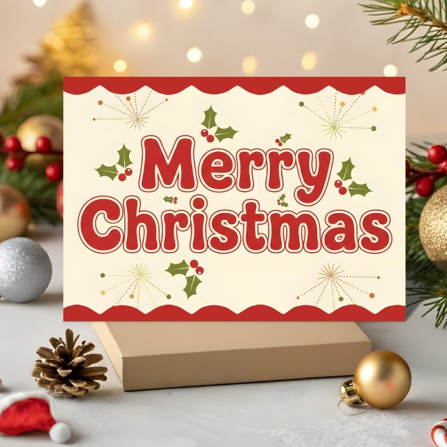 Red Retro Groovy Merry Christmas Holiday Card (Creator Uploaded)