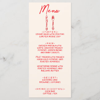 Red Retro Hand Written Drawn Quirky Unique Wedding Menu