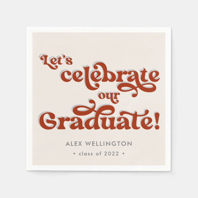 Red Retro Inspired Typography Graduation Party Napkin (Front)