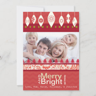 Red Retro Merry and Bright Family Photo Card