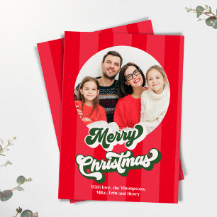 Red Retro Merry Christmas 2 Photo Holiday Card