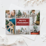 Red Retro Merry Christmas Photo Collage  Holiday Postcard<br><div class="desc">Merry Christmas! Send your holiday greetings to family and friends with this customisable Christmas postcard. It features retro typography and a photo collage template. Personalise this photo collage Christmas postcard by adding your details. This red Christmas postcard is available in other colours and cardstock. Matching items are available.</div>