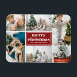 Red Retro Merry Christmas Photo Collage  Magnet<br><div class="desc">Merry Christmas! Bring a touch of holiday cheer to your home with our Customisable Photo Christmas Magnet! Perfect for displaying cherished memories, this magnet allows you to personalise it with your favourite festive photo, making it a unique addition to your holiday decor. It features retro typography and a photo collage...</div>