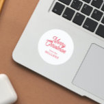 RED RETRO MERRY CHRISTMAS TYPOGRAPHY ON WHITE CLASSIC ROUND STICKER<br><div class="desc">Merry Christmas customisable red retro typography on a custom white background.</div>