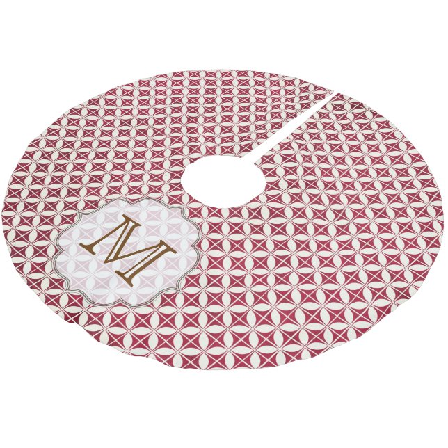 Red Retro Pattern Monogram Initial Tree Skirt (Angled)