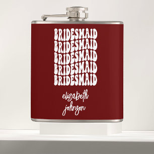 Red Retro Personalised Bachelorette Bridesmaid Hip Flask