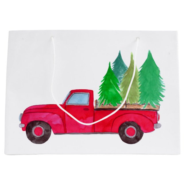 Red retro Pickup Truck with trees Large Gift Bag (Front)