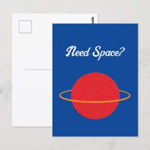 Red Retro Planet, Classic Sci-Fi Space Cartoon Postcard