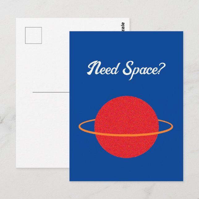 Red Retro Planet, Classic Sci-Fi Space Cartoon Postcard (Front/Back)