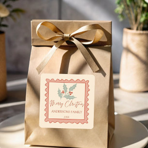 Red retro post stamp frame merry Christmas Square Sticker