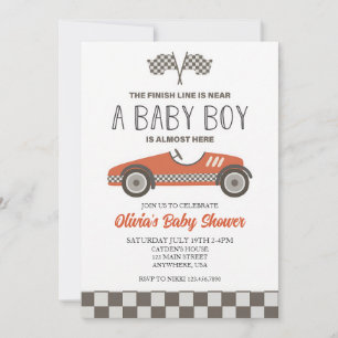 Red Retro Race Car Boy Baby Shower Invitation
