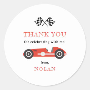 Red Retro Race Car Theme Thank You Classic Round Sticker