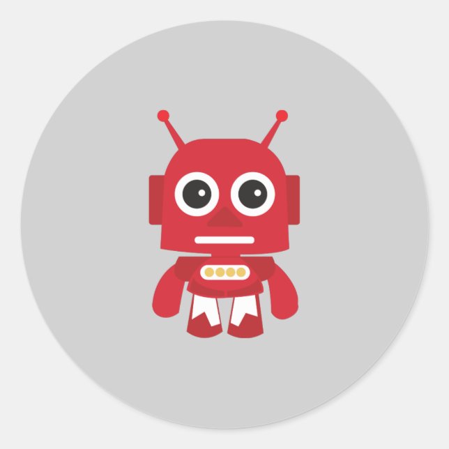 Red Retro Robot Classic Round Sticker (Front)