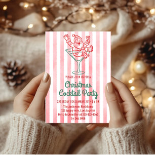 Red Retro Santa Christmas Cocktail Party    Invitation