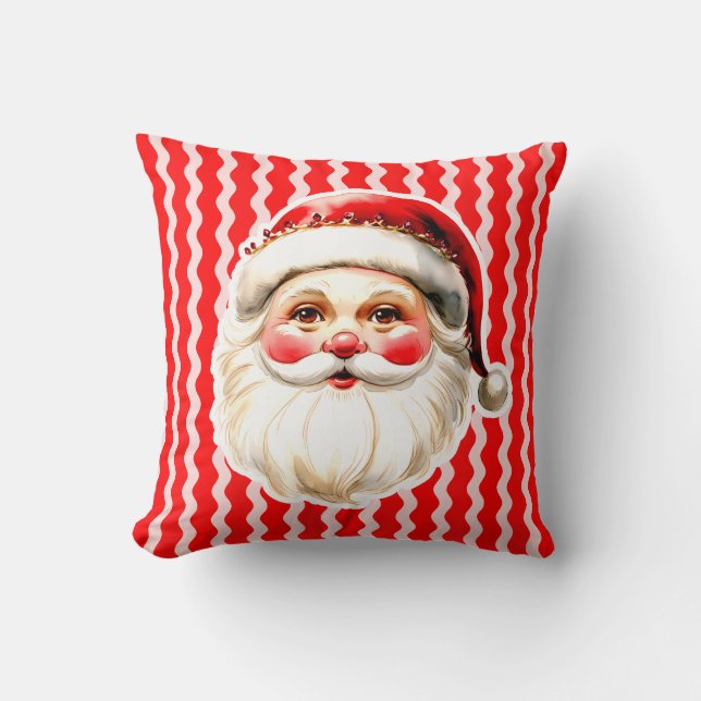 Red Retro Santa Claus Red Ric Rac Christmas Cushion (Front)