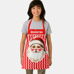 Red Retro Santa Claus Red Ric Rac Christmas Kids Apron