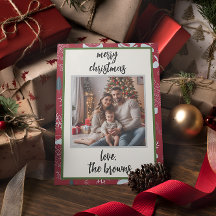 Red Retro Santa Custom Photo Christmas Card