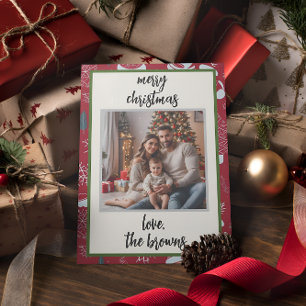 Red Retro Santa Custom Photo Christmas Card