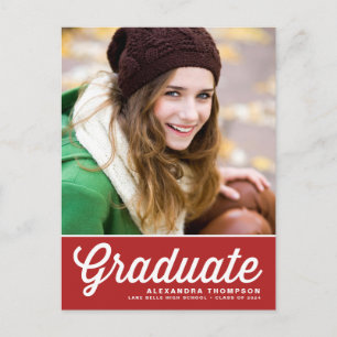 Red Retro Script Class of 2025 Photo Graduation Announcement Postcard