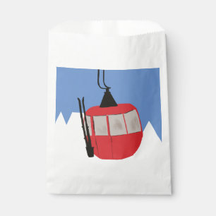 Red Retro Ski Lift Snow Mountain Skiers Favour Bags
