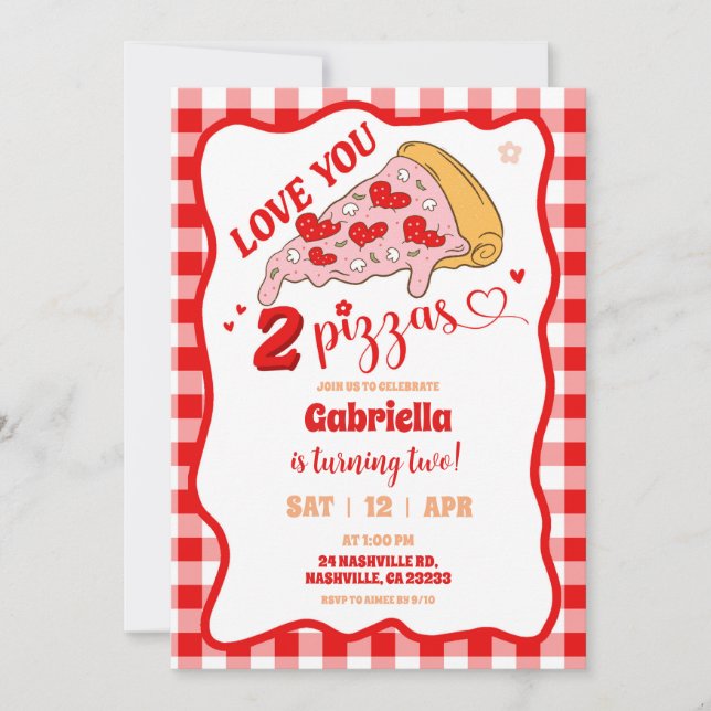 Red Retro slice of fun Pizza party Invitation (Front)
