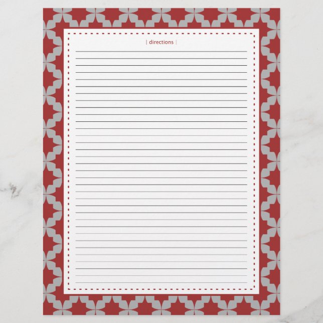 Red Retro Star Additional Recipe Pages (Front)