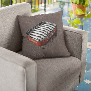 Red Retro Style Sardine Art Funny Fish Food   Cushion