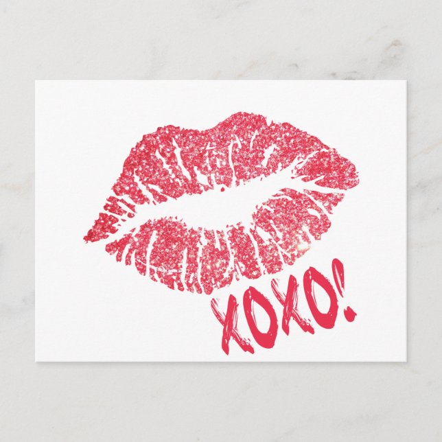 RED RETRO SUGAR LIPS XOXO POSTCARD (Front)