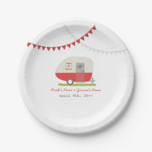 Red Retro Trailer Wedding Paper Plate
