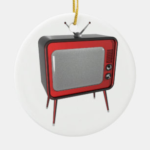 Red retro TV Ceramic Tree Decoration