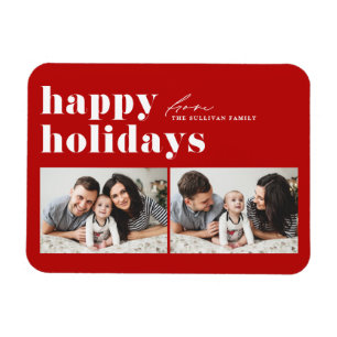 Red Retro Typography Happy Holidays Two Photo Magnet