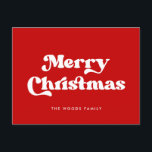 Red Retro Vintage Font Merry Christmas Holiday Postcard<br><div class="desc">Merry Christmas Postcard: a classic retro design,  with a vintage inspired typography and a classic red background.</div>