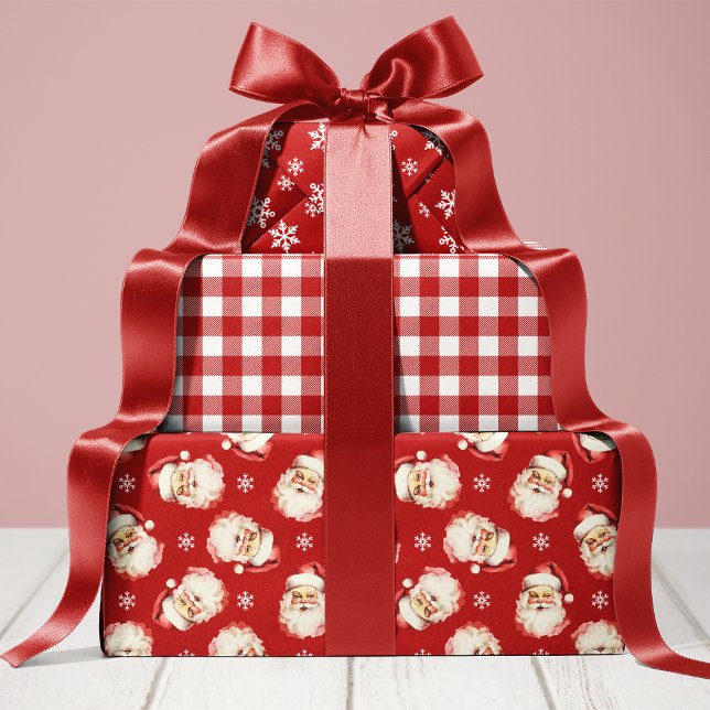 Red Retro Vintage Santa Christmas Wrapping Paper Sheet (Creator Uploaded)