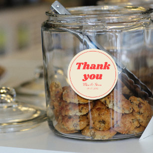 Red Retro Vintage Typography wedding thank you  Classic Round Sticker