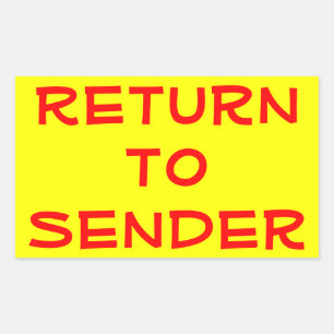 Red Return to Sender on Yellow Rectangular Sticker