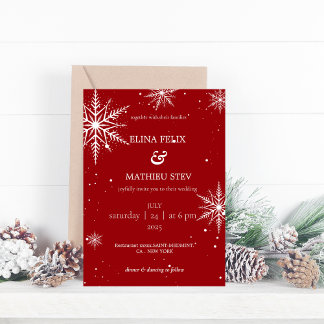 Red Rhinestone Snowflake Enchanted Winter Wedding Invitation