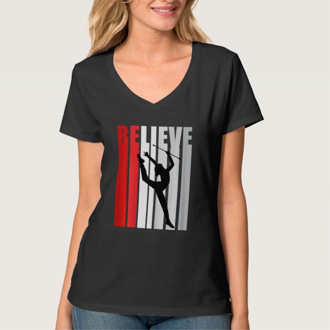Red Rhythmic Gymnastics Womens Believe Red Gymnast T-Shirt (Front)